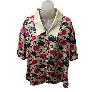 Victoria's Secret Gold Label vintage Satin Floral Pajama Top night shirt Medium
